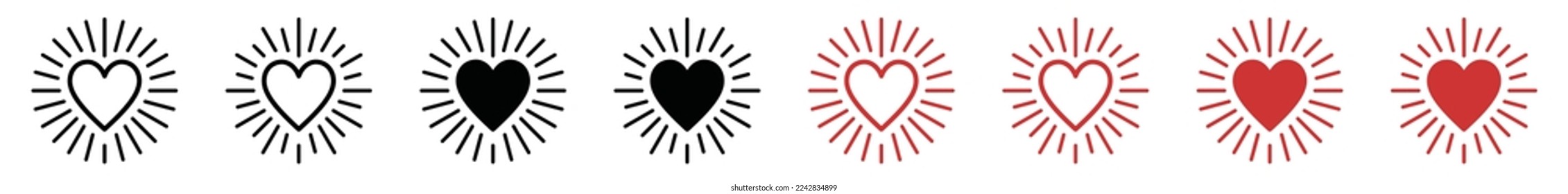 Shining heart icon vector. Shiny heart icon set in flat and outline style for apps and websites, symbol illustration