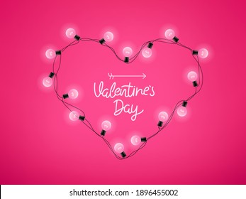 Shining heart and lettering inscription on pink background. Valentines day card