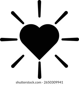 Ícone brilhando raios cardíacos. Copas com ícone de brilho. O amor estourou isolado no fundo branco. Conceito de sinal de luz solar do coração