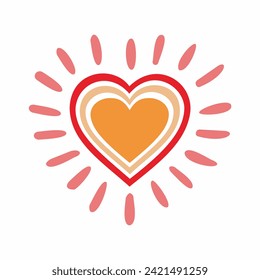 Shining heart vector art, hand drawn comic style isolated on white background. 