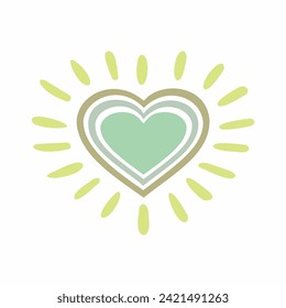 Shining heart vector art, hand drawn comic style isolated on white background. 