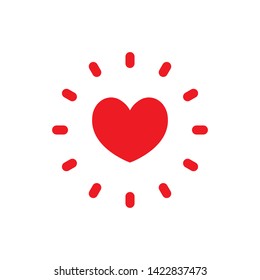 Shining heart vector icon, love symbol with sunburst.