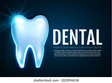 Shining Helthy Tooth with Lights. Stomatology Design Template. Dental Health Concept. Oral Care.. Vector illustration