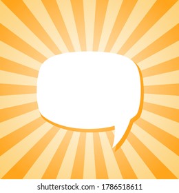 Shining hint. white chat speech bubble on sunlight shining orange background. Talk, chat message, comment, communicate, messenger concept. Tint, quote, citation. Help cartoon window.