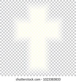 Shining Holy Cross on abstract background. Grey white halftone modern bright art. Blurred pattern background.