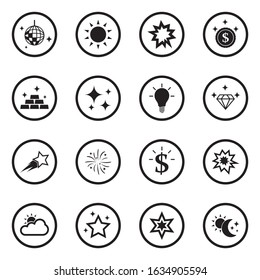 Shining Icons. Black Flat Design In Circle. Vector Illustration.