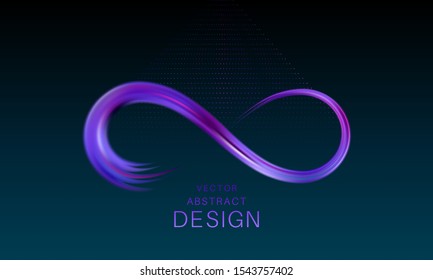 The shining infinity symbol.An object as a brush stroke. Abstract background of an infinity sign. Dynamic curve. Element for design. Vector illustration.