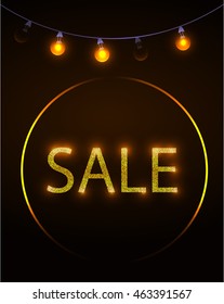 Shining inscription "Sale" in golden letters .
