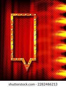 Shining isolated retro bulb light frame arrow on red background. Vintage style banner, sign, signboard. Perfect template for shows, casino, cinema, circus. In red. Vector illustration