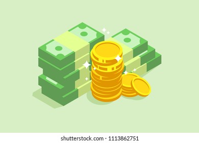 Shining money‬‏ isometric illustration