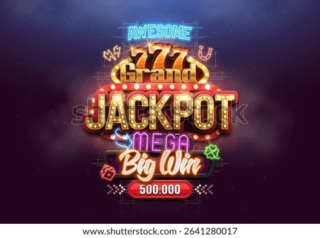 Shining Jackpot billboard with retro neon signs. Mega big win concept. Vector illustration.