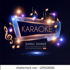 Shining Karaoke Party Banner with Golden Notes. Vector illustration