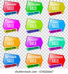 shining label set color, months of the year sale special offer