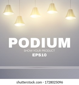 Shining lamps. Minimal showcase and empry scene with light.