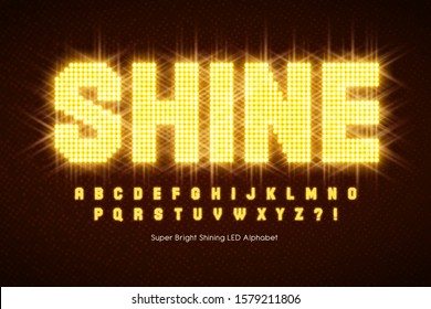 Shining LED light alphabet, extra glowing font. Exclusive swatch color control.