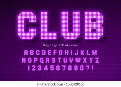 Shining LED light alphabet, extra glowing font. Exclusive swatch color control.