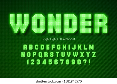 Shining LED light alphabet, extra glowing font. Exclusive swatch color control.