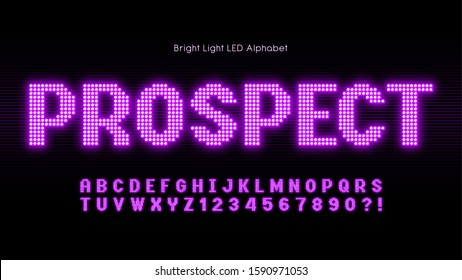 Shining LED light alphabet, extra glowing font. Exclusive swatch color control.