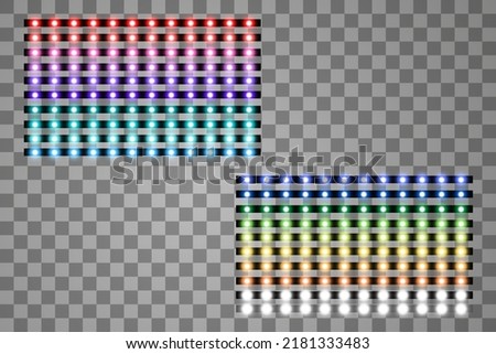 Shining led vector stripes, neon illumination on transparent background