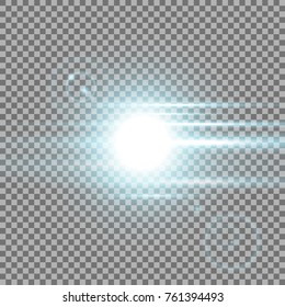 Shining lens flare, bright ray flare, shining sun, sunrise light effect on transparent background, vector illustration, aqua color