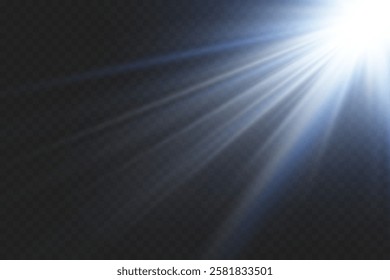 Shining lens with flash and ray effect. On a transparent background.