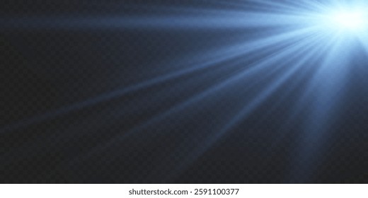 Shining lens with flash and ray effect. On a transparent background.