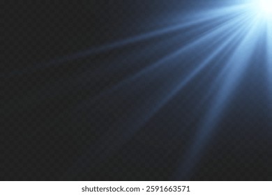 Shining lens with flash and ray effect. On a transparent background.