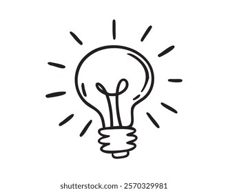 shining light bulb doodle hand drawn icon. Outline drawing shining light bulb line clipart symbol. Vector illustration