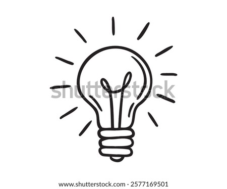 shining light bulb doodle hand drawn icon. Outline drawing shining light bulb line clipart symbol. Vector illustration