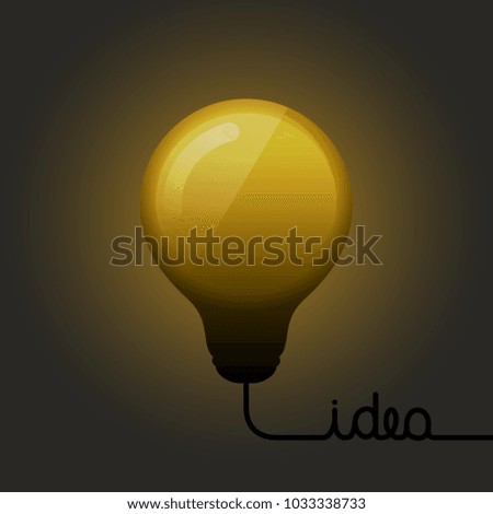 Shining light bulb. Energy and idea symbol. Wire forming to text idea. Vector.