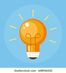 Shining light bulb. Good idea. Start up. Business success. Vector flat cartoon illustration