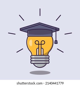 shining light bulb with graduation cap cartoon illustration