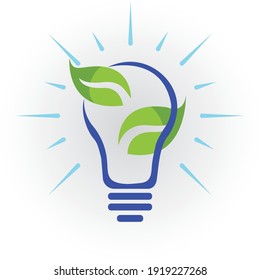 Shining Light Bulb with Green Leaves Vector image, logo