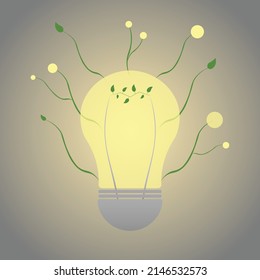 Shining Light Bulb with Green Leaves Vector image, logo