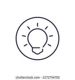 Shining light bulb icon, line vector