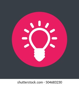 Shining light bulb icon, round pictogram, vector illustration