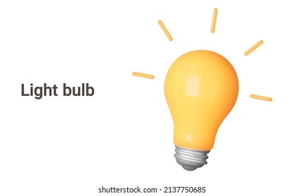 Shining light bulb with rays. Isolated 3d object on a transparent background