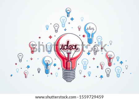 Shining light bulb and set of lightbulb icons, ideas creative concept, brainstorm allegory, vector illustration.