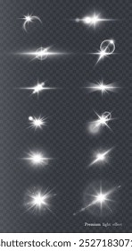 Shining light effect. Light lens flare. Glow effect. Star bursts with shimmering highlights. Vector 10 EPS