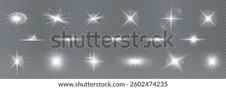 shining light effect with sparkles, glowing stars, and lens flares. Perfect for sunlight visuals, festive decorations, magical backgrounds, and vibrant Christmas or party designs. Vector illustration