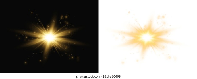 Shining Light Explosion PNG Golden Star Flash Glow Effect with Transparent Background for Decoration
