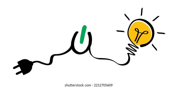 Leuchtende Ideen. Glühbirne auf Schild oder Symbol Licht. Glühbirnengebiet oder -zone. Bitte schalten Sie den Strom ein. Lösung, Denkkonzept. Elektrische Lampe zur Beleuchtung. Elektrizität, glänzend. 