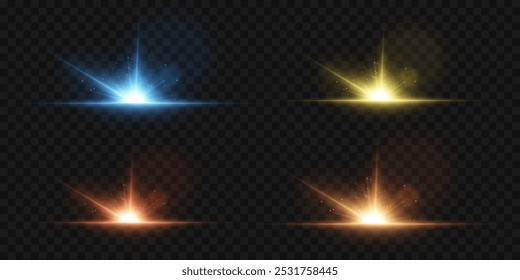 Shining light stars, flash effect, glare of light, light explosion. On a transparent background.