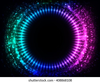 Shining lights abstract circle. Bright round frame. Vector abstract background.