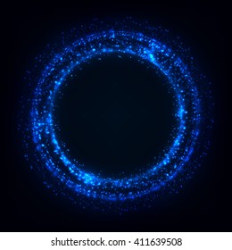 Luces brillantes en círculo abstracto. Marco redondo brillante. Fondo abstracto vectorial.
