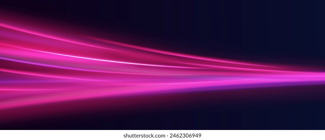 Shining lights in motion with small particles. Ring of fire, Plasma ring on a dark background. eon stripes in the form of drill, turns and swirl.