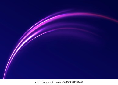 Shining lights in motion with small particles. Ring of fire, Plasma ring on a dark background. eon stripes in the form of drill, turns and swirl.