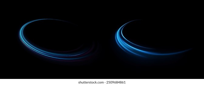 Luces brillantes en movimiento con partículas Pequeñas. Anillo de fuego, anillo de plasma sobre un fondo oscuro. rayas de hierro en forma de taladro, giros y remolinos.