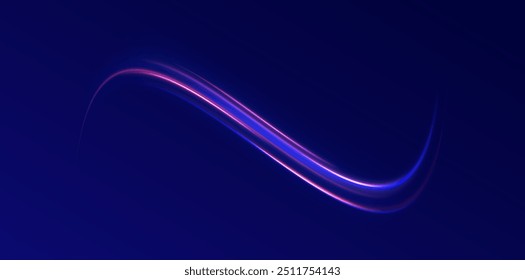 Shining lights in motion with small particles. Ring of fire, Plasma ring on a dark background. eon stripes in the form of drill, turns and swirl.