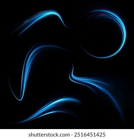 Luces brillantes en movimiento con partículas Pequeñas. Anillo de fuego, anillo de plasma sobre un fondo oscuro. rayas de hierro en forma de taladro, giros y remolinos.